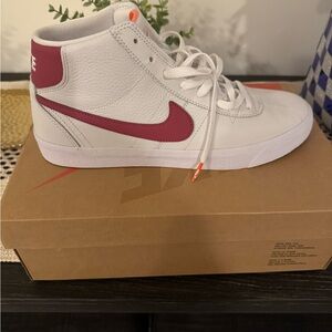Nike White and Red High-Top Sneaker